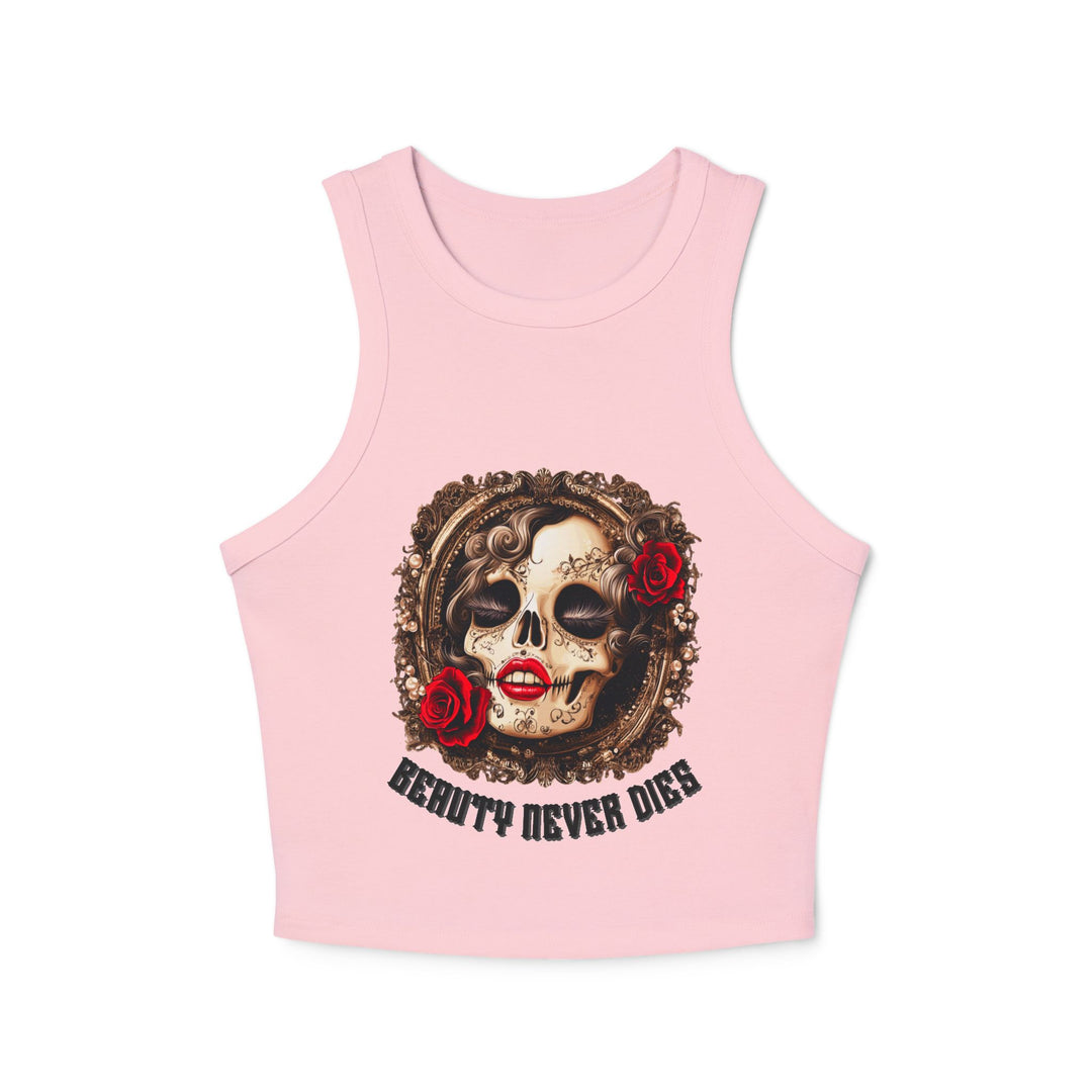 Beauty Never Dies Skull Tank Top | Women’s Micro Rib Racer