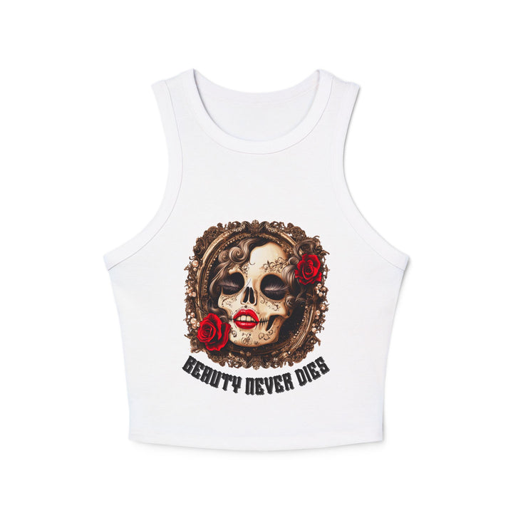 Beauty Never Dies Skull Tank Top | Women’s Micro Rib Racer