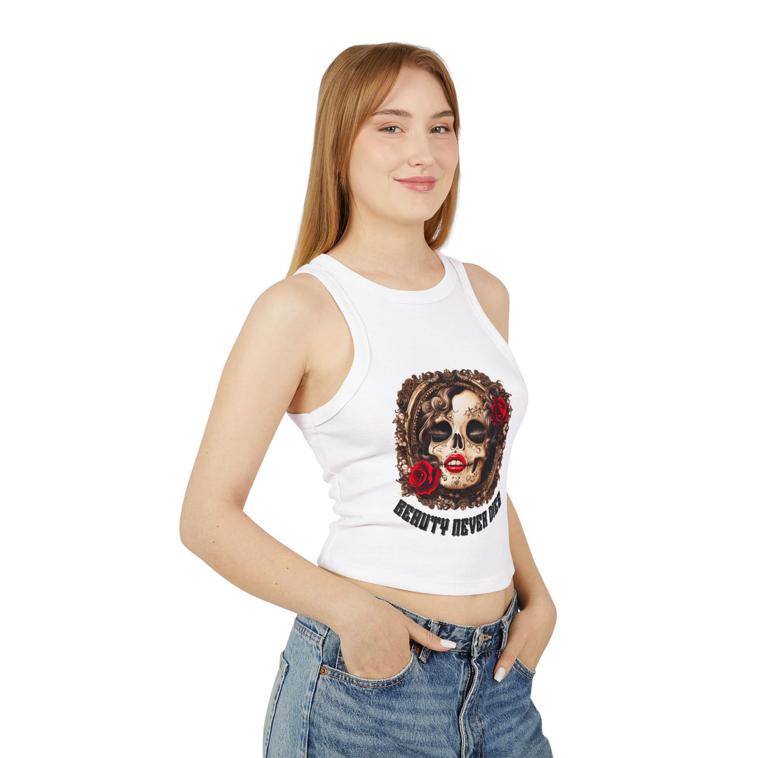 Beauty Never Dies Skull Tank Top | Women’s Micro Rib Racer