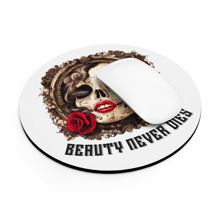 Skull Art Mouse Pad - "Beauty Never Dies" - Perfect for Day of the Dead Lovers